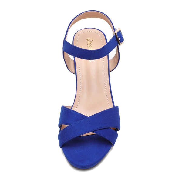 Chunky Heel Ankle Strap Sandals - ROYAL BLUE SUEDE - 2